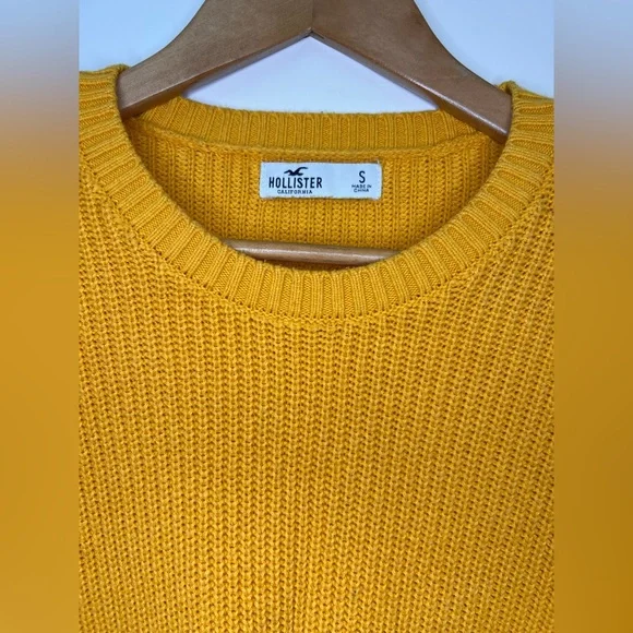 Hollister Mustard Yellow Chunky Knit Sweater Cozy Ribbed Crewneck Size S - Picture 5 of 7